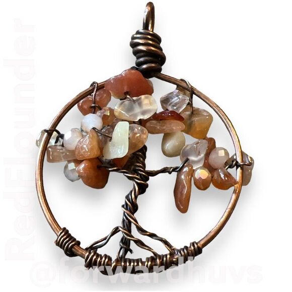 Unique Handmade Tree Of Life Pendant with Quartz Chips | Bronze-Colored Wire - Picture 7 of 9